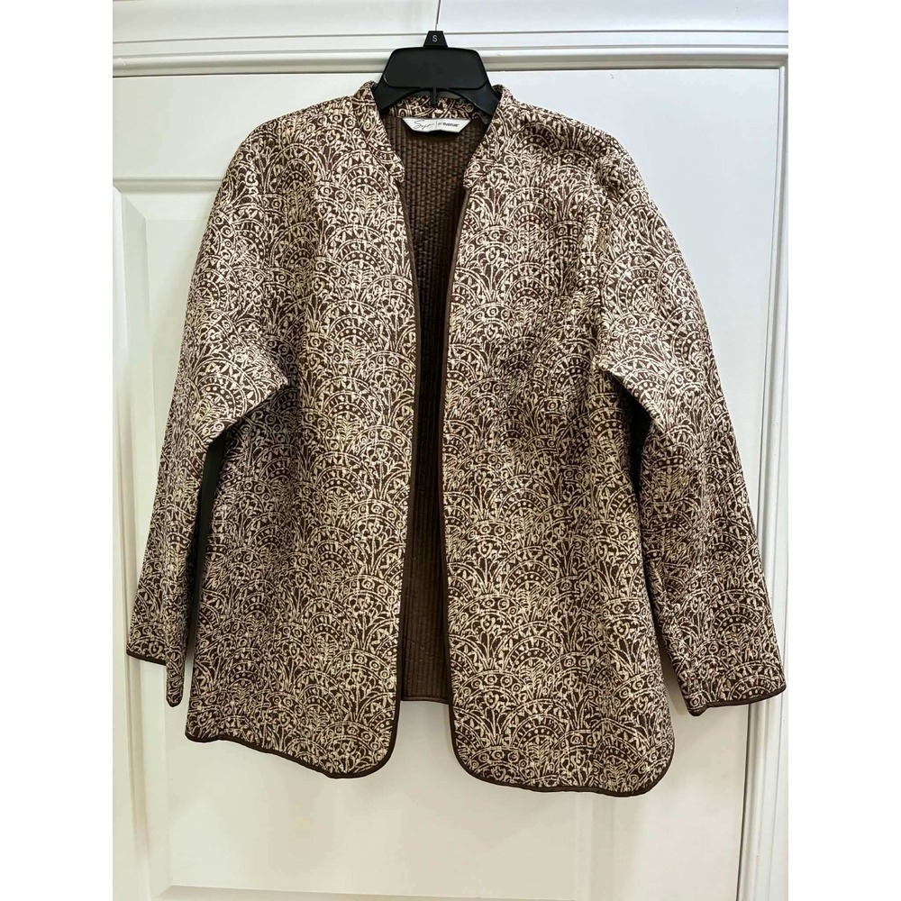 Soft by Avenue Womens 18/20 Brown Ivory Quilted Open Front‎ Jacket Boho Artsy